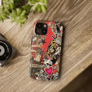 Red Ed Hardy Phone Case, Vintage Style Phone Case for iPhone 17 16 15 14 13 12 11