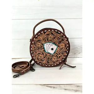 Vegas Aces Leather Tooled Canteen Bag