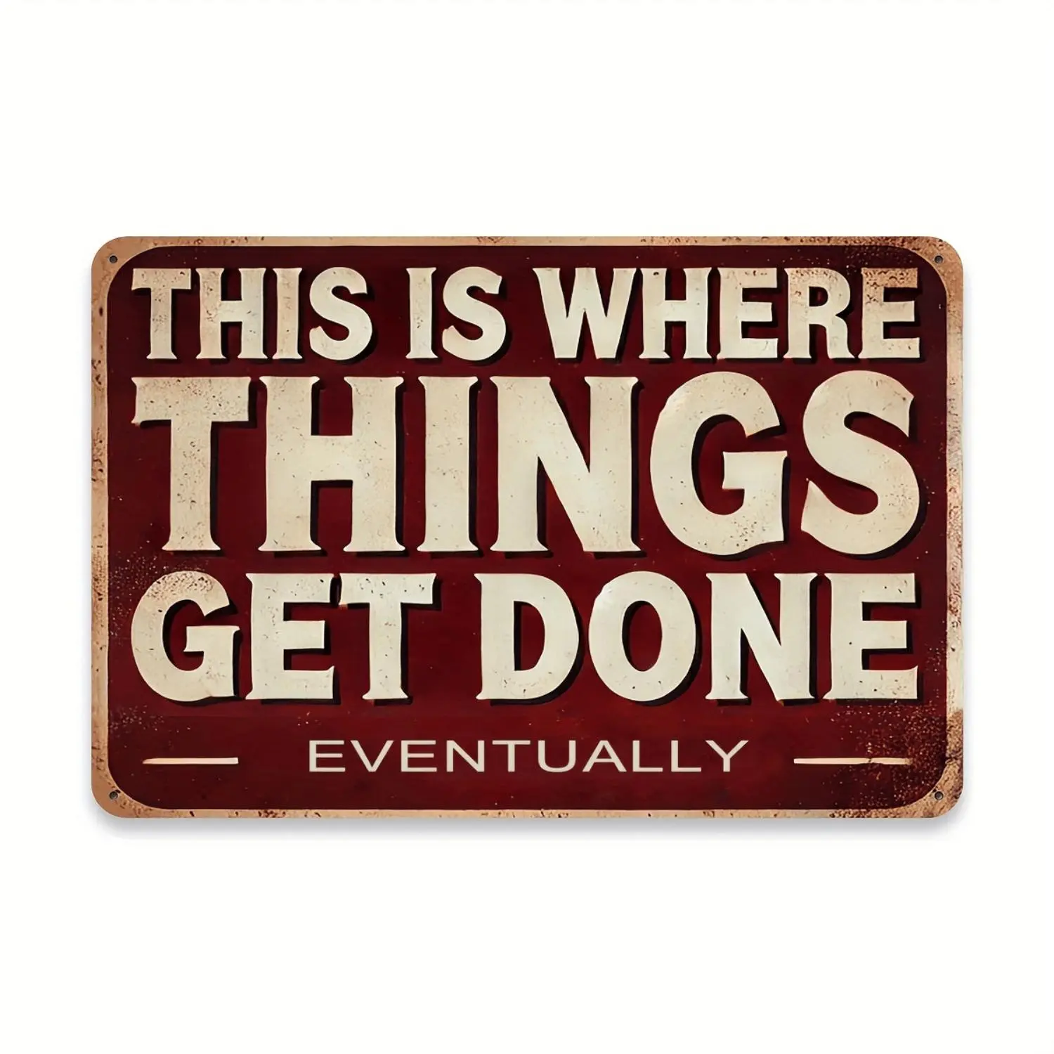 2D Flat Decorative Signs And Plaques, Featuring a Vintage Metal Wall Decoration - One Pack with The Phrase 'It Will End Everything Here' Measuring 8X12. This Faux Vintage Iron Piece Is Perfect for Home, Office, Bar