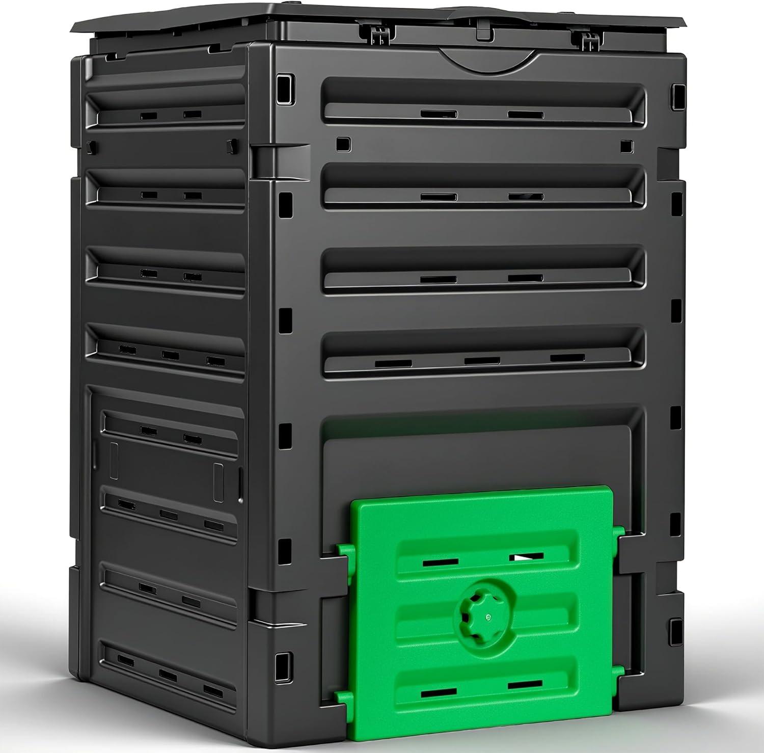 Compost Bin 80 Gallon,Includes Gloves, Large Compost Bin w/Top Flip Latch-on Lid, Bottom Exit Door Aerating Outdoor Garden Compost Box,BPA Free Material for Backyard Outdoor, Black Compost Bin 80 Gallon,Includes Gloves, Large Compost Bin w/Top Flip Latch-on Lid, Bottom Exit Door Aerating Outdoor Garden Compost Box,BPA Free Material for Backyard Outdoor, Black