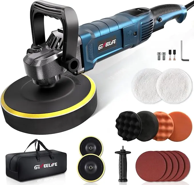 GEVEELIFE 1600W 6/7-Inch Rotary Car Buffer Polisher – 7-Speed (1000-3500 RPM) with Detachable Handle for Car, Boat Sanding, Polishing & Waxing Power Tool Black,Gift ideas for Dad,【FathersDayGift】