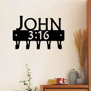 John 3:16 Bible Scripture Christian Key Rack – 6/9 Inch Wide Wall-Mounted Key Holder Hook, Storage Hooks, Decorative Faith-Inspired Design, Ideal for Home Decor and Key Storage
