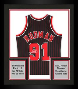 Framed Dennis Rodman Chicago Bulls Autographed Mitchell & Ness 1996-1997 Black Pinstripe Authentic Jersey - Fanatics Authentic Certified