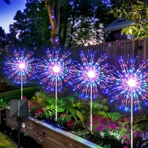 4-Piece Set, Outdoor Solar-Powered Firework Lights, 120 LEDs, Illuminated Firework Design, Waterproof, Energy-Efficient, Shaped into Any Form, Ideal for Villa Courtyards, Balconies, Pathways, Lawns, Gardens, and Holiday Decorative Lighting