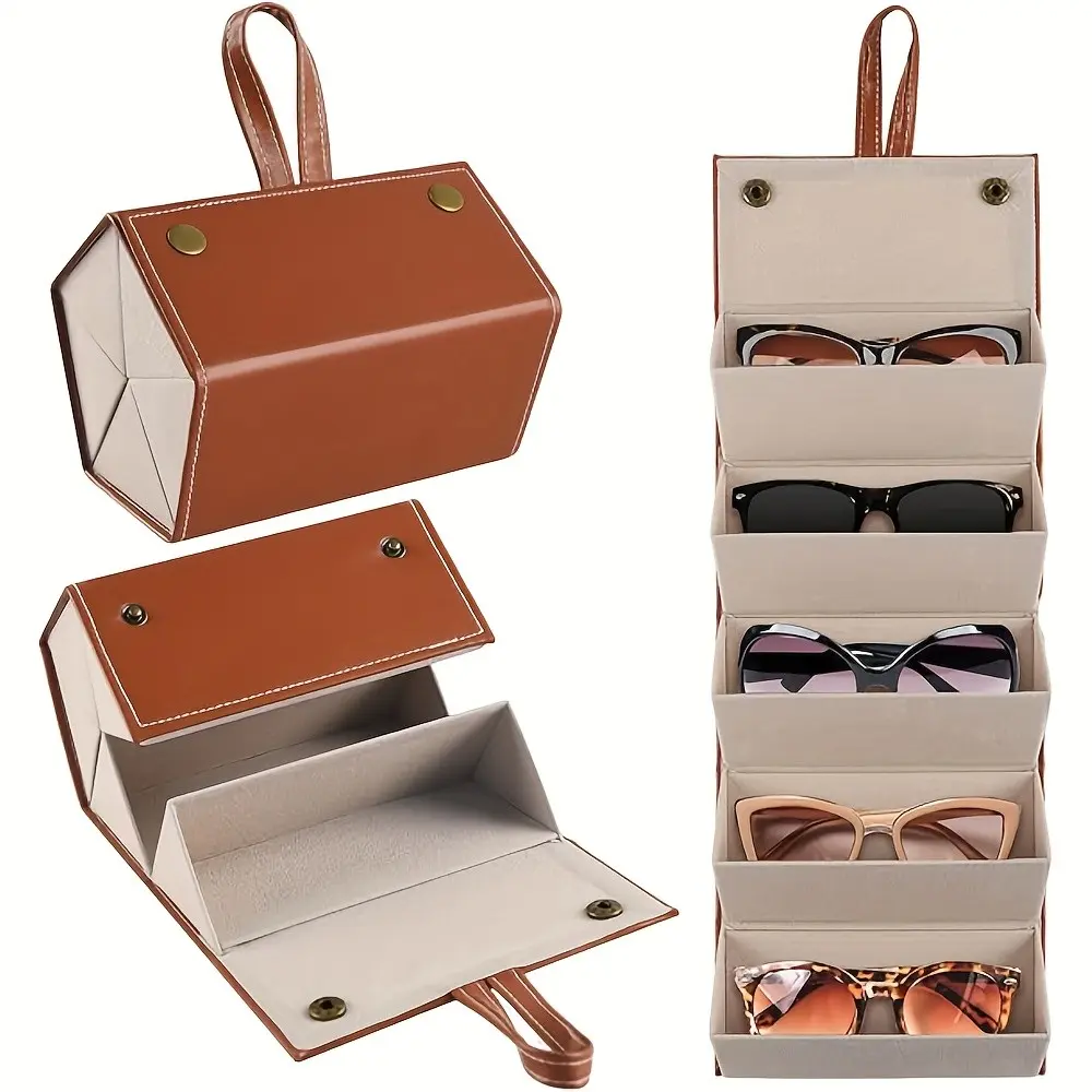 Multifunctional Foldable Sunglasses Case, Creative High-End PU Leather Storage Box, Portable Eye Protection Organizer, Eyeglasses Holder, Eye Glasses Holders