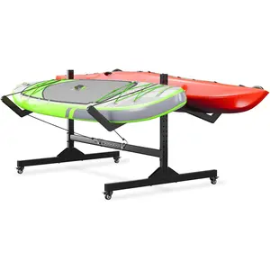2 Kayak Rack with Lockable Wheels, Freestanding Kayak Storage Rack for Garage & Outdoor Storage, Heavy Duty Metal Stand for Canoe, SUP, Surfboard & Paddleboard