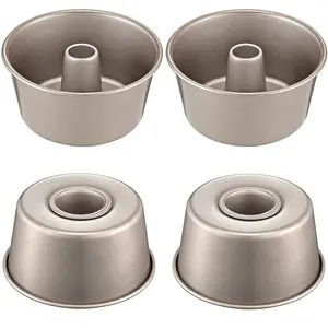 4 Inch Nonstick Fluted Tube Cake Pan, 4 Pcs Mini Buntz Cake Cup Set, Carbon Steel Reusable Small Baking Mould Cup Mold Bakeware for Kugelhopf, Cake, Brownie, Jello, Bavarois - Gold