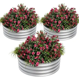 3 Pack Round Galvanized Steel Raised Garden Bed 2x2x1 ft, Rust-Resistant Planter Box for Patio Garden
