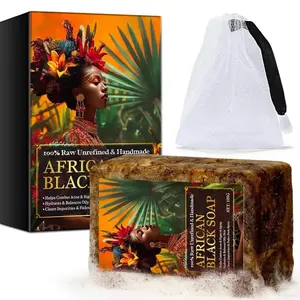 African Black Soap, Black Soap, Cleanses and Nourishes the Skin to Boost Collagen Production, Hydrate and Balance Oily Skin While Fighting Acne and Signs of Aging 3.52 oz