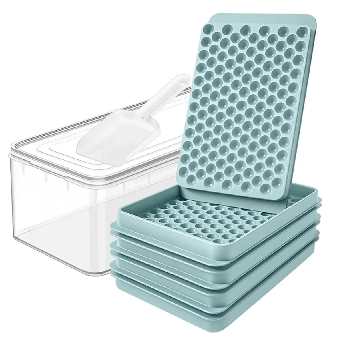 Ice Cube Tray with Lid and Bin – Includes Lid and Bin, Round Ice Cube Trays for Freezer, BPA-Free Food-Grade Ice Mold, Stackable Ice Ball Maker, Stackable Design, Iced Bucket Kits, Circle Ice Tray for Cocktails, Whiskey, and Drinks, Home Bar Accessories