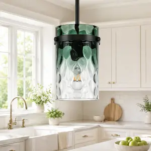 5.9in Pendant Light Modern Hammered Glass Cylinder for Kitchen Island, Over Sink & Dining Room,1-Pack、E26