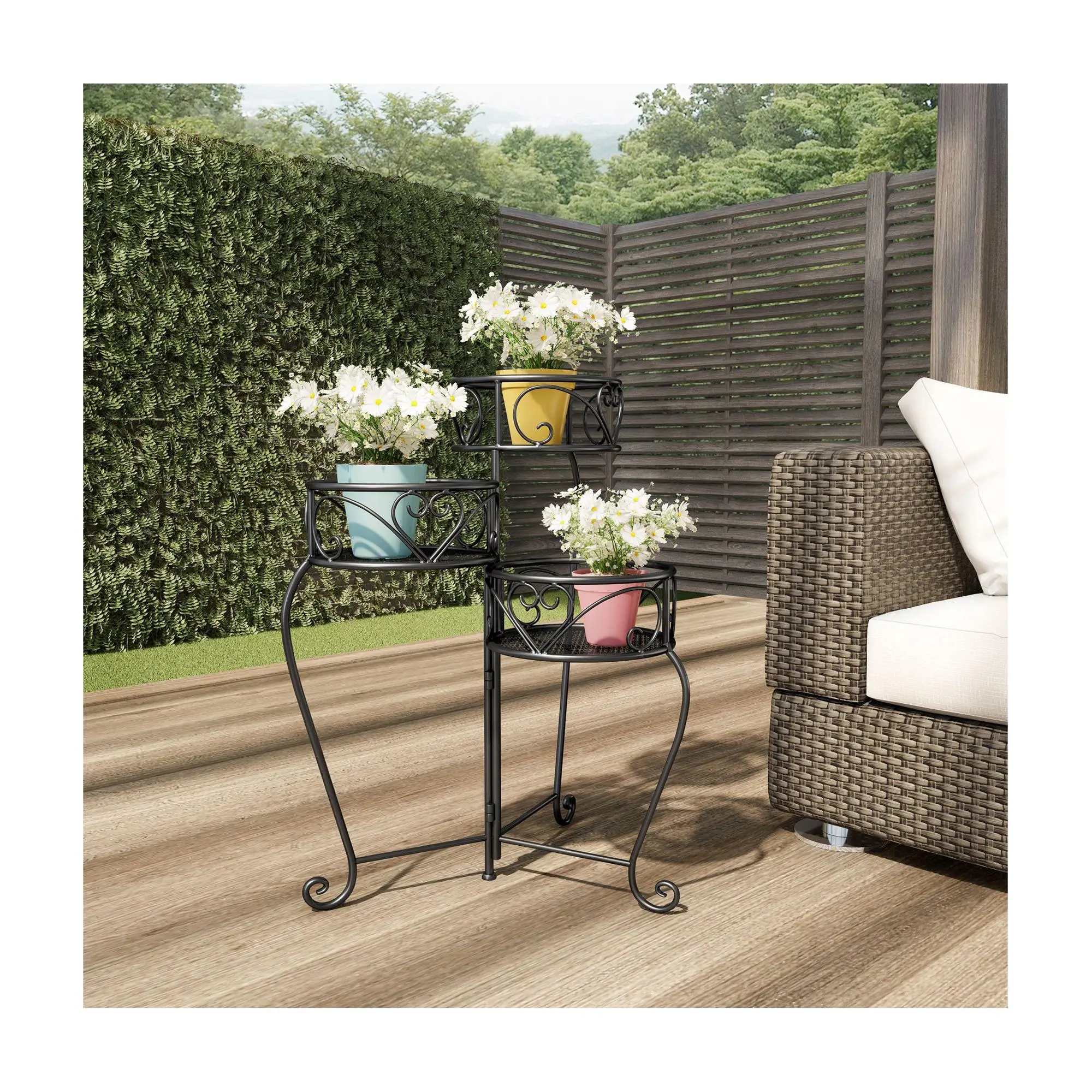 Pure Garden 3-Tier Folding Wrought Iron Plant Stand