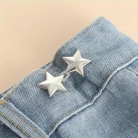 Star Design Jeans Button Tightener Set, Button Detail, 2/4 Pairs Handmade Jeans Button Pins, Easy To Install Waist Tightener for Indoor & Outdoor