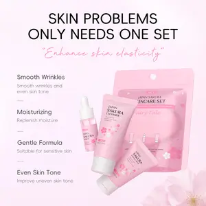 Sakura Essence Moisturizing 3-Piece Set, Cleansing Mousse + Serum + Cream, Deep Hydration, Soothing & Nourishing, Anti-Dark Spots, skincare routine, foam cleanser, soothe redness, barrier repair, Skin Care Kit