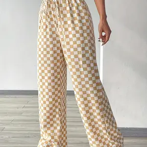 Women's Checkerboard Print Drawstring Waist Pants, Casual Elastic Waist Pocket Trousers for Fall & Winter, Women's Bottoms for Daily Wear Downtown Girl Clothes, Downtown Girl Clothes