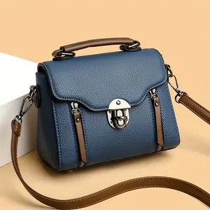 New Retro Colorblock Crossbody Bag with Side Zippers Multi - Compartment Convertible Lock Anti - Theft Handheld Bag