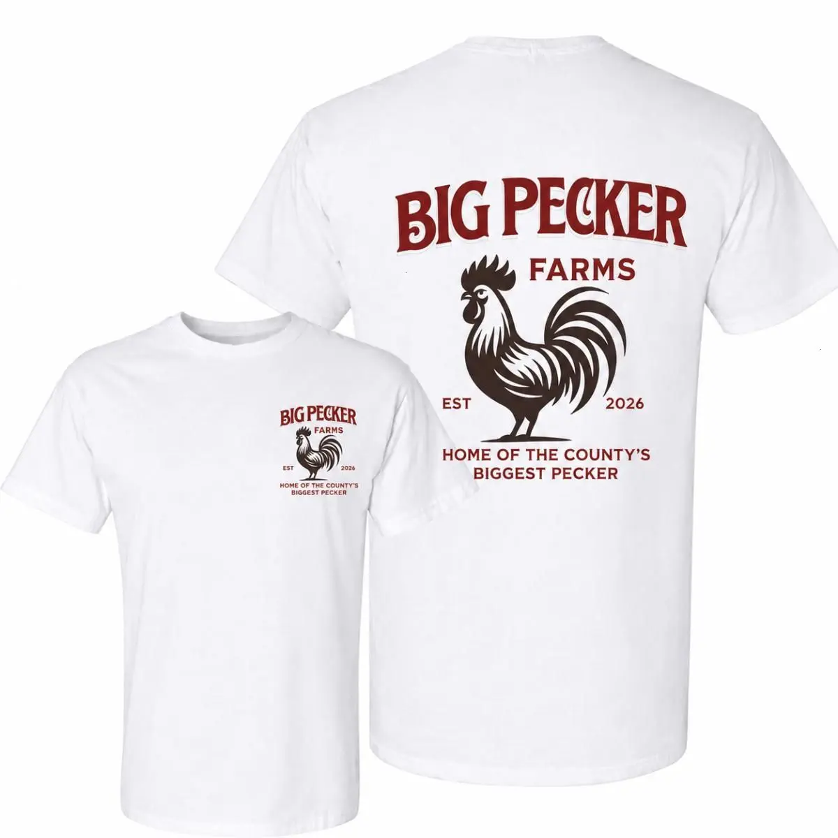 BIG PECKER Farms Shirt, Funny Rooster Farm Tee, Farm Life Graphic Apparel, Humorous Rooster Farmer Shirt, Vintage Poultry Farm Tee, Funny Country Humor Gift for Farmer Rancher Chicken Owner, Rural Lifestyle Graphic Shirt for Men Women