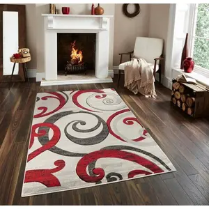 3'8'' x 5'6'' Red Swirls Soft Contemporary Rug