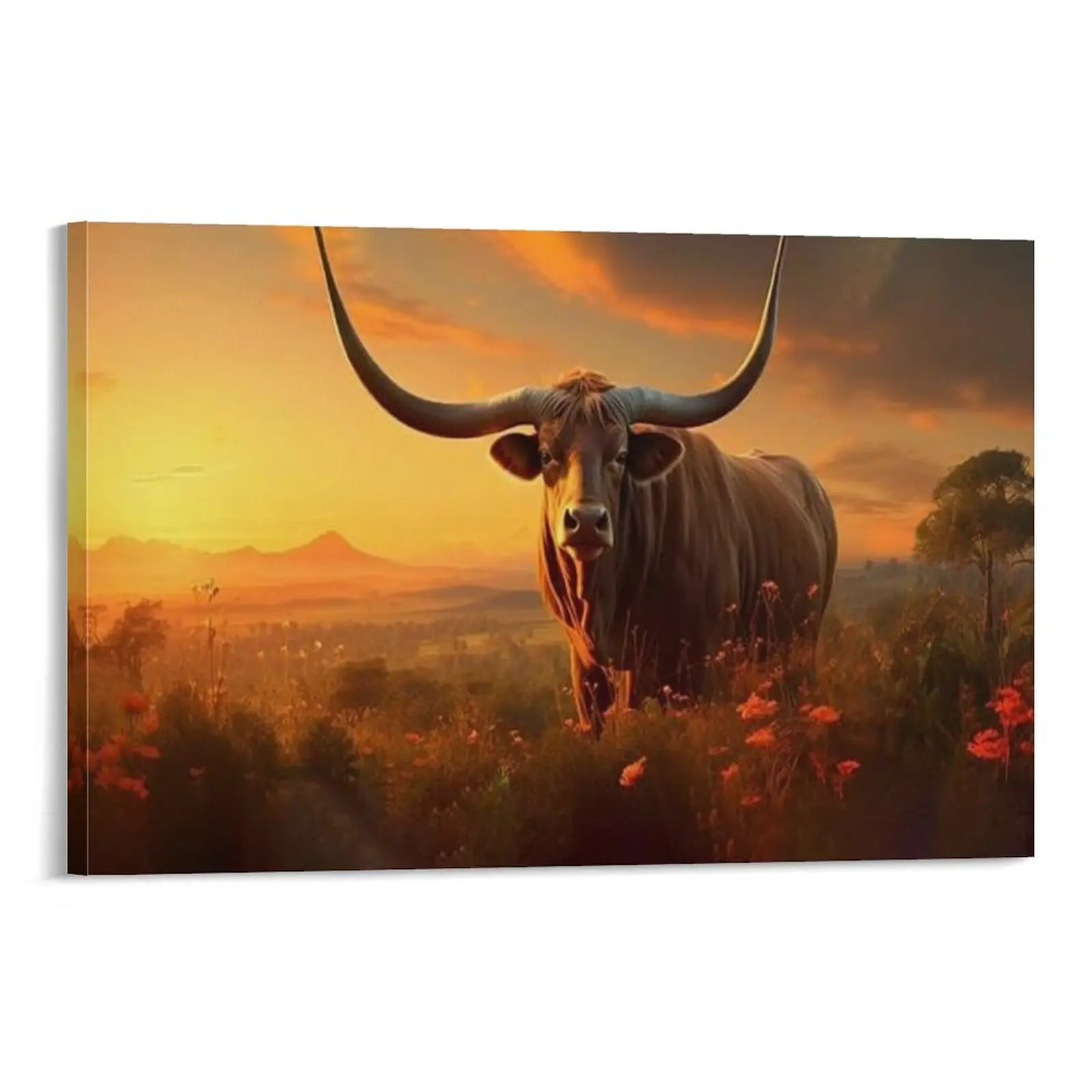 Longhorn Bull  Posters Canvas Poster Bedroom Decor Sports Landscape Office Room Decor Gift Frames Ornaments Wall Decoration Artistic Print