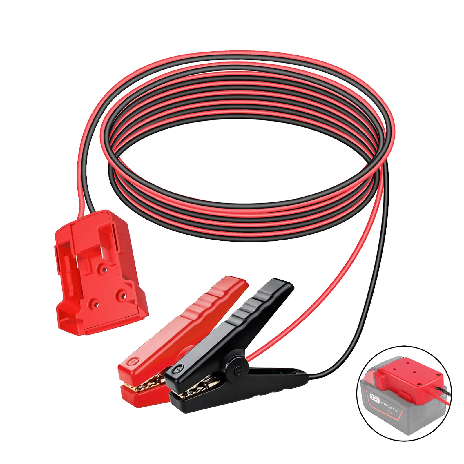Jumper Cables alligator clips Compatible with Milwaukee M-18 18V Batteries, Silicone wire 6FT 12AWG Automotive Booster Cables , Temperature resistance 392℉ 200℃