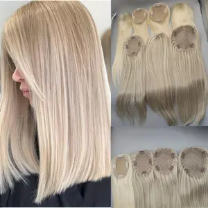 Fashionable New Real Human Hair Hairpieces for Women - High Density Hand-Tied Seamless 4-Clip Design, 20" Straight Blonde Hair Extensions for Thinning Hair & Bald Spots, Multi-Size (3"x5" to 6"x7") - Natural Look, Dyeable, Hair Accessories, Hairpiece for