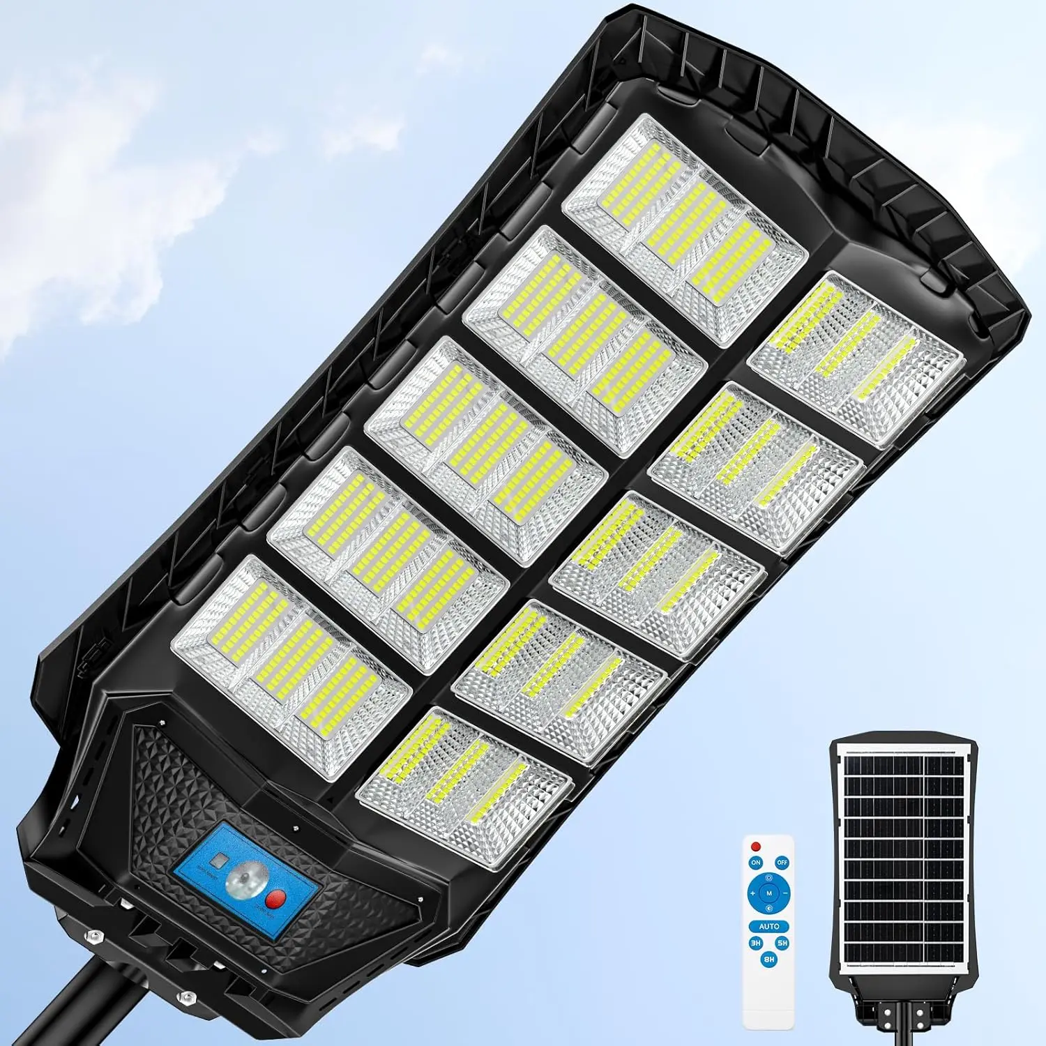 10000W Solar Street Light, Large Solar Street Lights Outdoor Waterproof, Heavy Duty Solar Parking Lot Lights Dusk to Dawn, Pole or Wall Mount, Motion Sensing & Remote for Outside Commercial