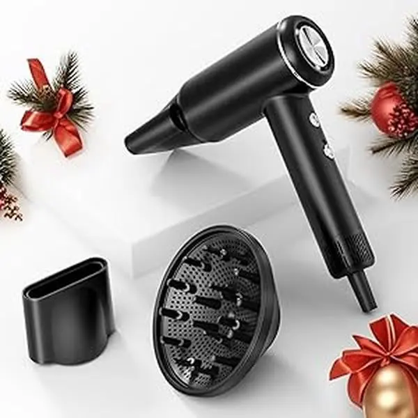 Hair Dryer with Diffuser - feekaa Travel Ionic Blow Dryer for Curly Hair, Portable Lightweight,110000 RPM High-Speed Brushless Motor for Fast Drying, Quiet Compact Hairdryer for Women Men, Black