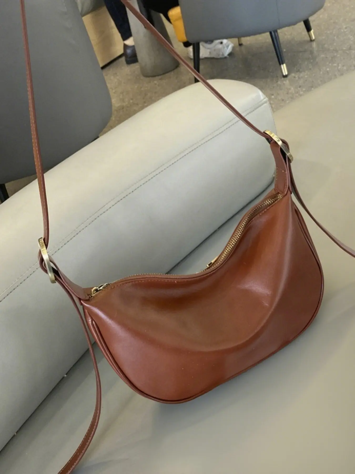 Women's First Layer Genuine Leather Crescent Bag, Single Shoulder Crossbody, Unique Style Vintage Artistic Small Bag