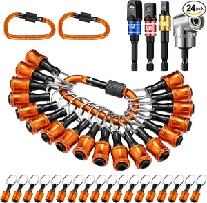 18 Pcs Bit Holder Keychain, 1/4 3/8 1/2 Socket Hex Shank Bit Holders Quick Release Screwdriver Extension Tool 105 Degree Right-angle Driver for Impact Men Gift for Father's Day (Orange)