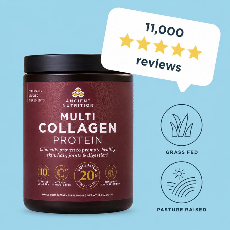 Ancient Nutrition Multi Collagen Protein Powder Unflavored 40 Servings – 10 Types Collagen Peptides, 20g Per Serving, Hair Skin Nails Joint Support