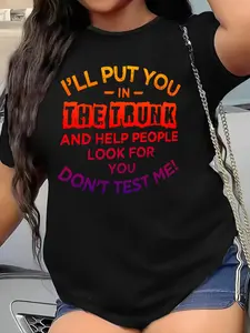 [Plus Size] Letter Print Round Neck Vintage Graphic Tees, T Shirts for Women, Fashion Casual Crew Neck Short Sleeve T-shirt for Daily Outdoor Wear, Graphic Tees, Women Plus Clothing for Summer