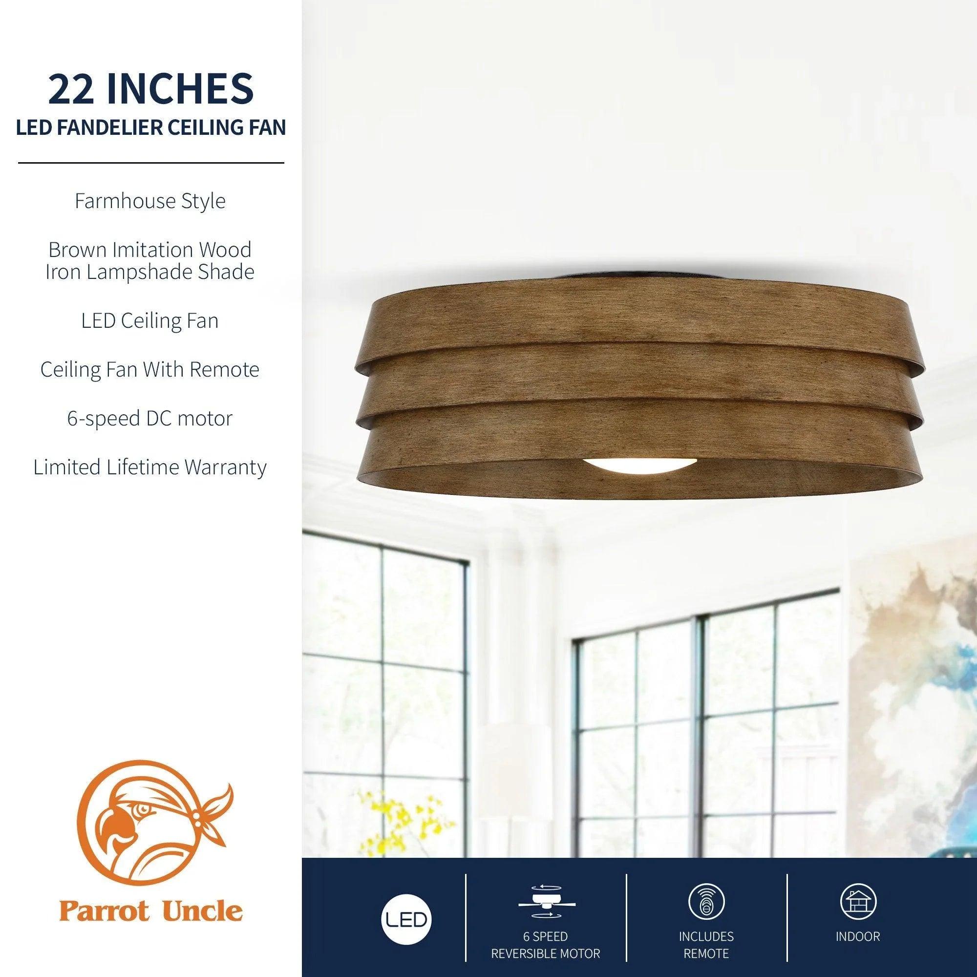 22" Farmhouse Flush Mount Reversible Ceiling Fan with LED Lighting & Remote Control