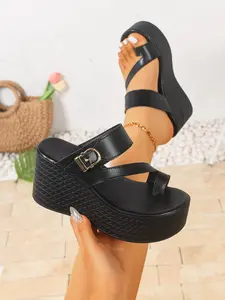 Summer Women's Closed Toe Wedge Sandals Thick Sole Waterproof Platform High Heel Design Backless Fashion Outdoor Slippers, Chunky Heel Platform, Fashionable Wedge Shoes