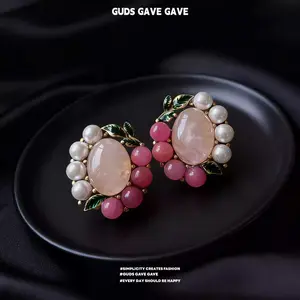 GUDS GAVE New Vintage Natural Stone & Pearl Earrings for Women | Unique Stunning High-End Luxury Ear Jewelry