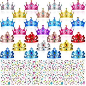 66 PCS DIY Crown Party Dress Up Crown Tiaras and Crowns with Gem Diamond Stickers for DIY Your Own Princess Queen Tiaras Prince Crowns Birthday Party Hats(36 Crown 30 Stickers)