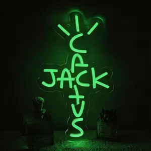 Rroetxi Jack Cactus Neon Sign – Acrylic LED Wall Art with Hanging Chain, Dimmable 5V USB Operated Light for Bedroom, Man Cave, Bar, Pub & Party Decor
