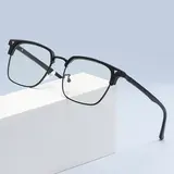 [Blue Light Blocking] Retro Square Semi-Rimless Glasses | Stylish PC + Metal Wear-Resistant Blend Non-Prescription Glasses for Reading, Gaming, and Computer Use (Includes Cleaning Cloth & Case)