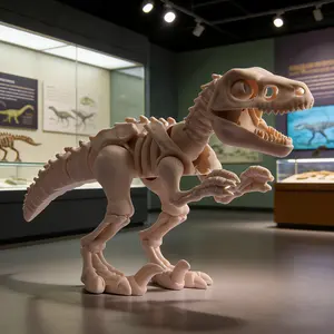 3D Printed Velociraptor Skeleton Model 9 Piece Easy Assembly Dinosaur Fossil Figurine Collectible Desktop Decor For Home Or Office