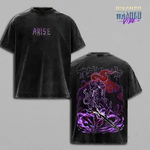Igris Tee - Solo Leveling Vintage Washed Oversized T-Shirt , Shadow Knight Commander Anime Graphic, Double Printed Heavy Cotton Streetwear, Silent Blade Absolute Loyalty Theme, Unisex Anime Fan Gift