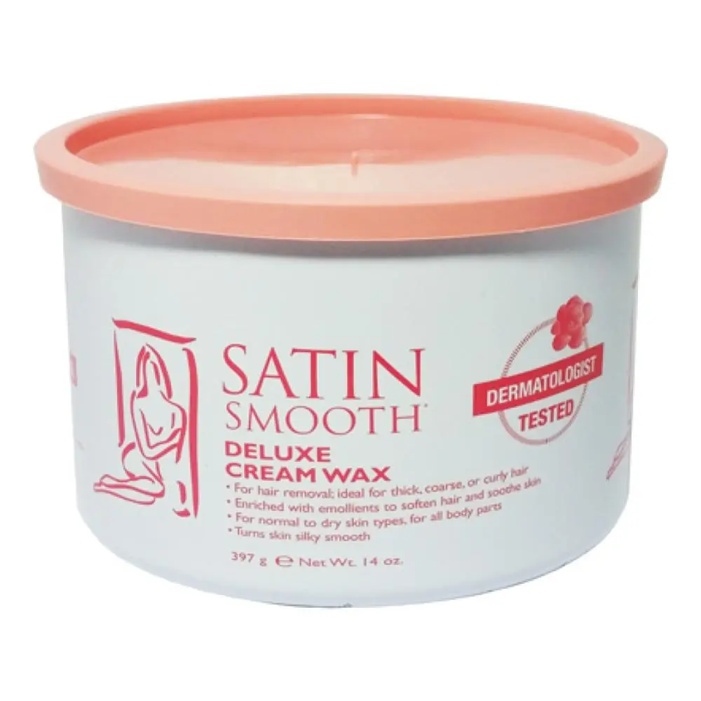 Satin Smooth Deluxe Depilatory Wax for Thick & Coarse Hair Removal, Vitamin-Enriched Body Care Formula for All Skin Types, 14 oz, Vitamins