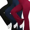 Women's 3-Pack (3pcs) Formal High-Rise Flared Bell-Bottom Pants, Solid Color Medium-Stretch Fabric Trousers with Pockets, Wide-Leg Office Clothes, Machine Washable, Suitable for Gym & Yoga Womenswear Style