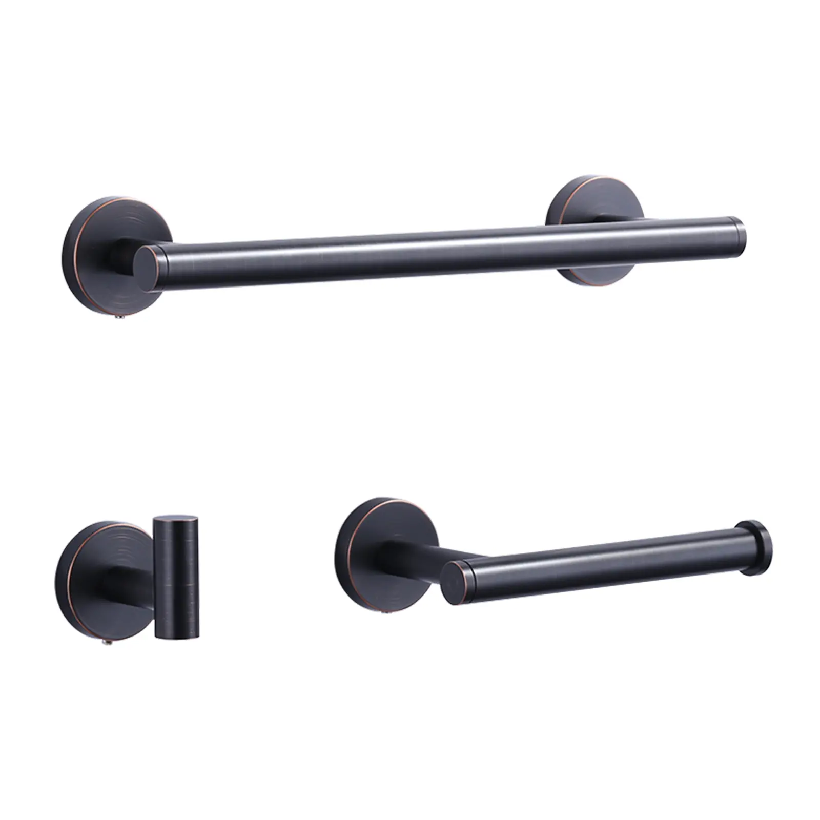 WOWOW 3-Count Cylindrical Stainless Steel Oil Rubbed Bronze Bathroom Hardware Set - Towel Bar, Space-Saving Towel Hook, Toilet Paper Holder, Bathroom Organizing Accessories
