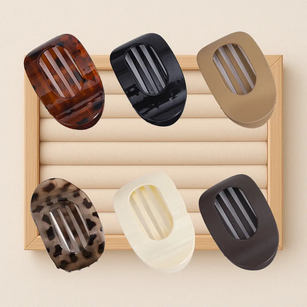 6-Pack Creaseless Hair Clips for Women, Matte Flat Claw Clip Set in Plain and Camouflage, Strong Hold for Work & Hair Styling, Daily, Plain/Camo, Everyday, Barrettes Hair Clips