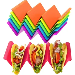 Colorful Taco Holder Stands Set 6 - Premium Large Tray Plates Holds Up to 3 or 2 Tacos Each, PP Health Material Very Hard and Sturdy, Dishwasher & Microwave Safe