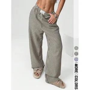 Women’s striped textured wide-leg pants, seasonal casual trousers, fashionable and comfortable, perfect for both casual and formal occasions GARMENTARY