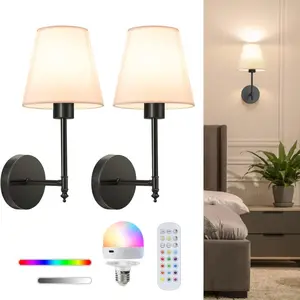 2PCS Wall Lamp Cordless Recharge Lighting With Remote Control15 Colors With Dimmable LED Bulb For Bedside Hotel Hallway Sconces