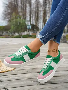 2026 Trendy Plain Color Retro Trainer Shoes, Low Top Casual Sport Sneakers for Women, Breathable Comfortable Daily Commute Shoes