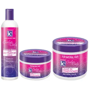 Fantasia IC Curly & Coily Bundle Curl Activator 12.5oz + Leave-In Conditioner 16oz + Curl Custard 12oz, Coconut, Shea