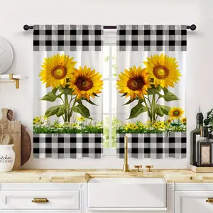 2pcs Modern And Fresh Multi-colored Sunflower Floral Digital Print Rod Pocket Curtain Kitchen Curtains For Living Room Office Home Decoration decor set inganchos custom drapery panel doble layer darkening ruffle boho cortina forro space window