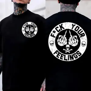 Men's "F*ck Your Feelings" Skull Graphic T-Shirt, Short-Sleeve Round Neck Loose Menswear, Bold Statement Limited Edition Fashion  Casual Angel summervibes Streetwear Tee Cotton Crewneck Top Womenswear Streetwear Tshirt